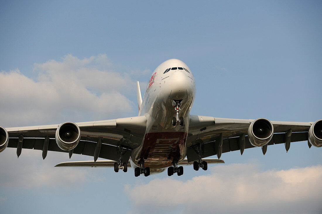 Airbus A380-800 approaching airport
