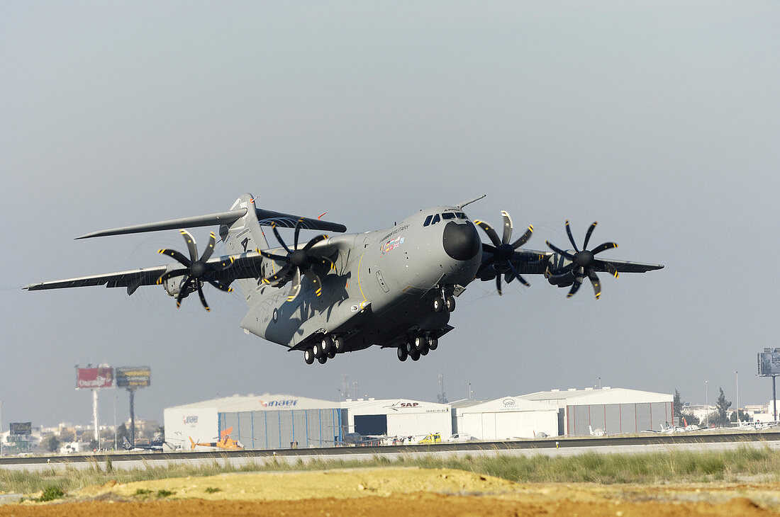 Airbus A400M military plane taking off
