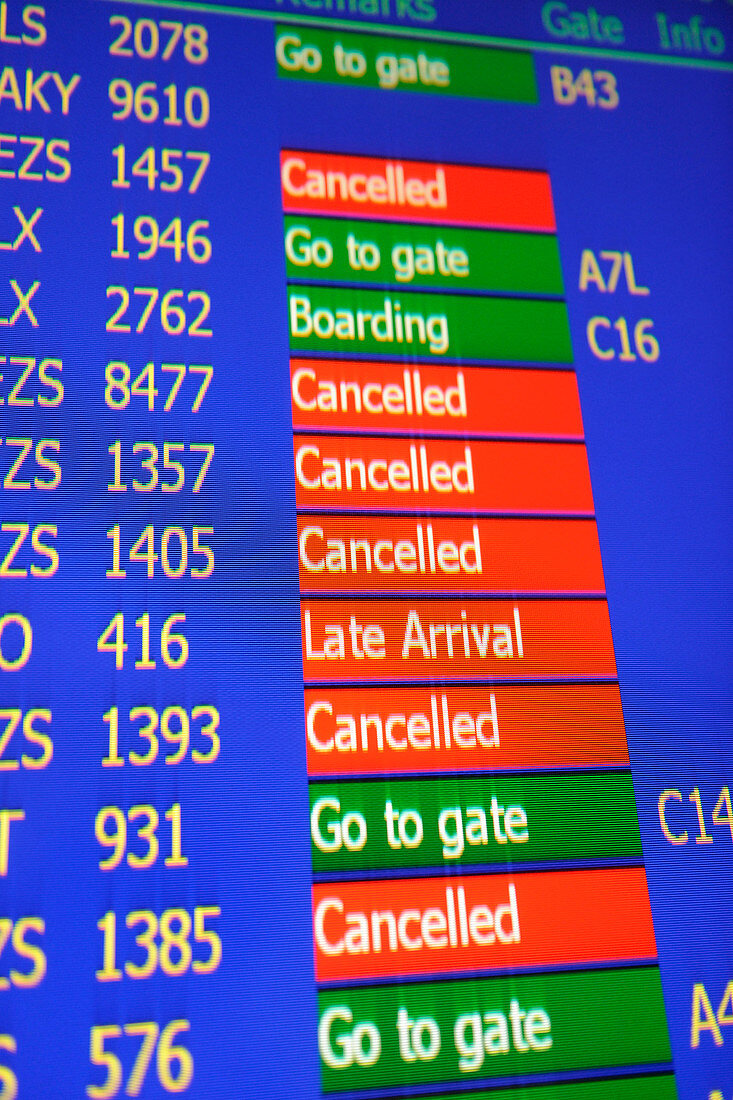 Cancelled flights on departure board