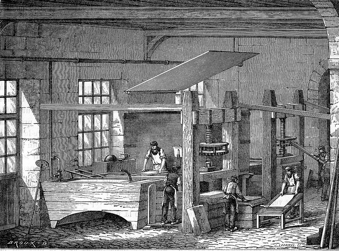 19th Century paper making, illustration