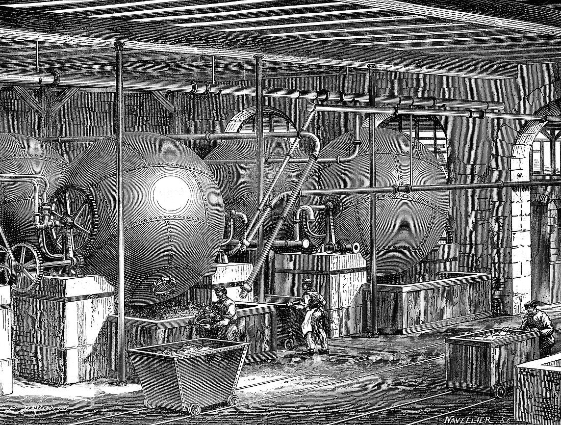 19th Century paper factory, illustration