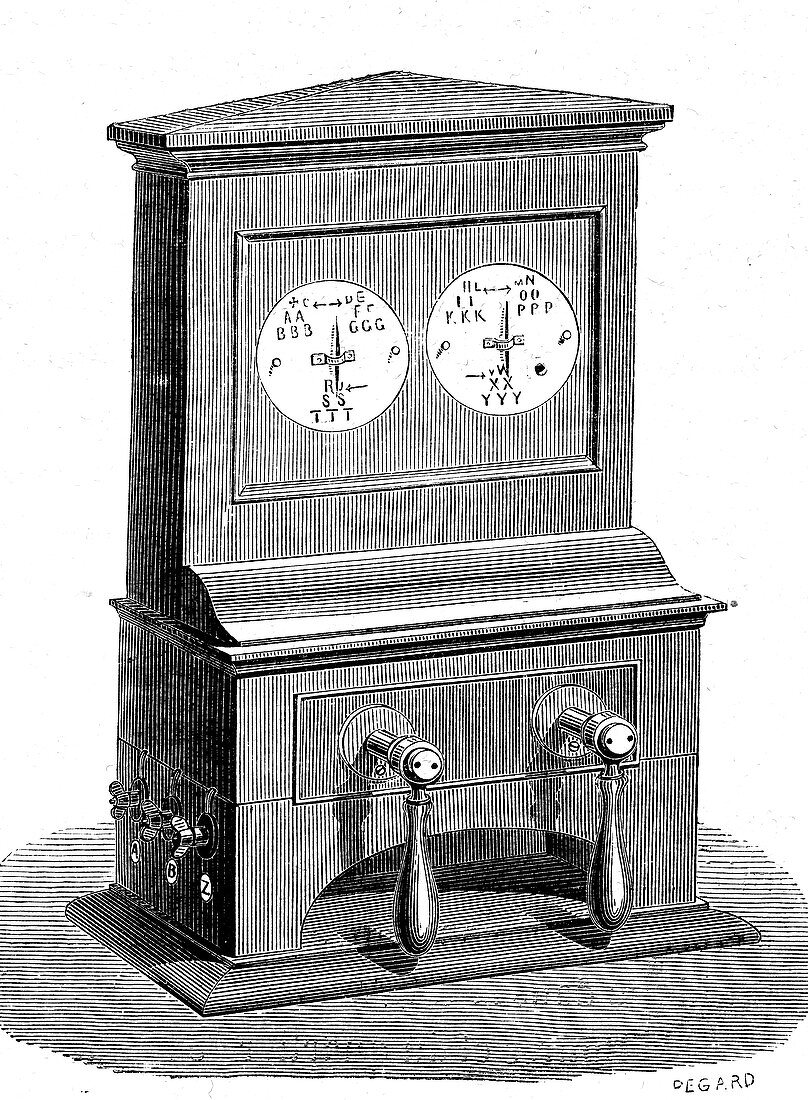 Early electric telegraph machine, 19th Century illustration