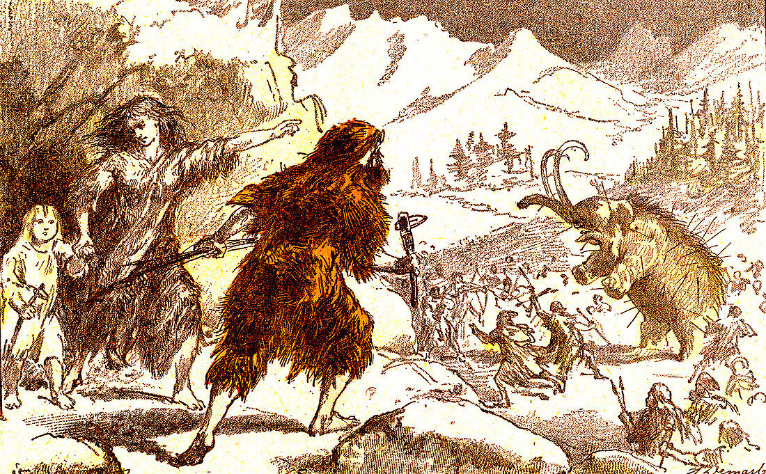 Prehistoric humans, 19th Century illustration