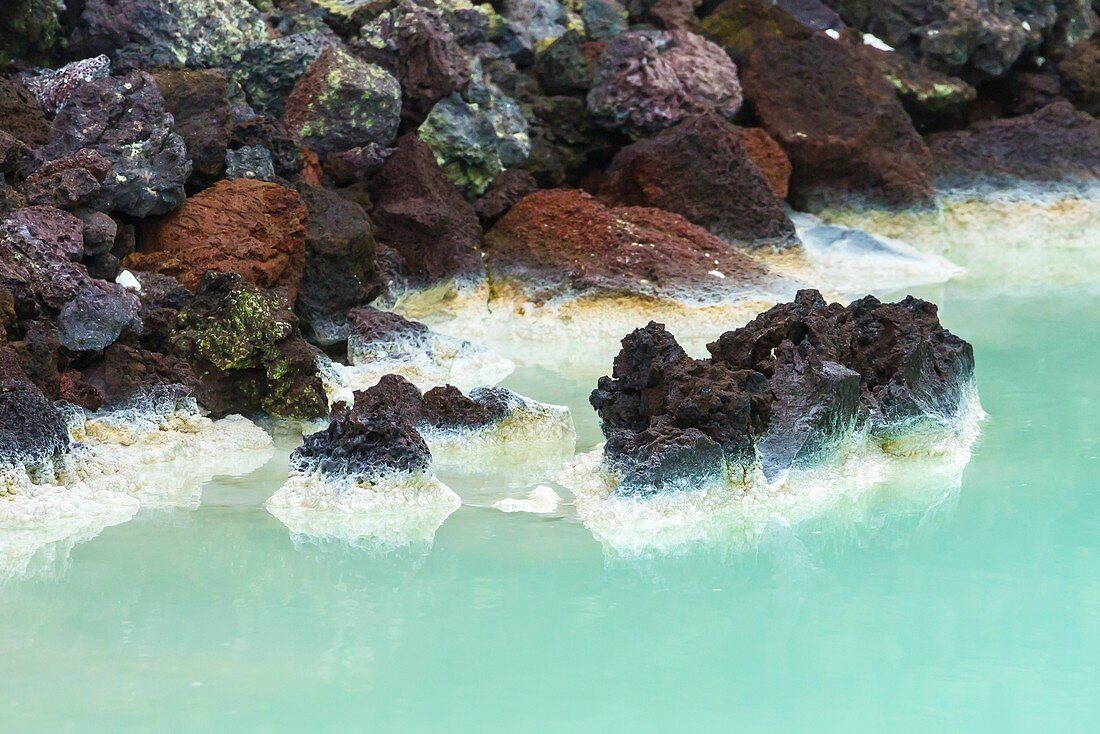 Mineral sediment precipitation, Blue Lagoon, Iceland