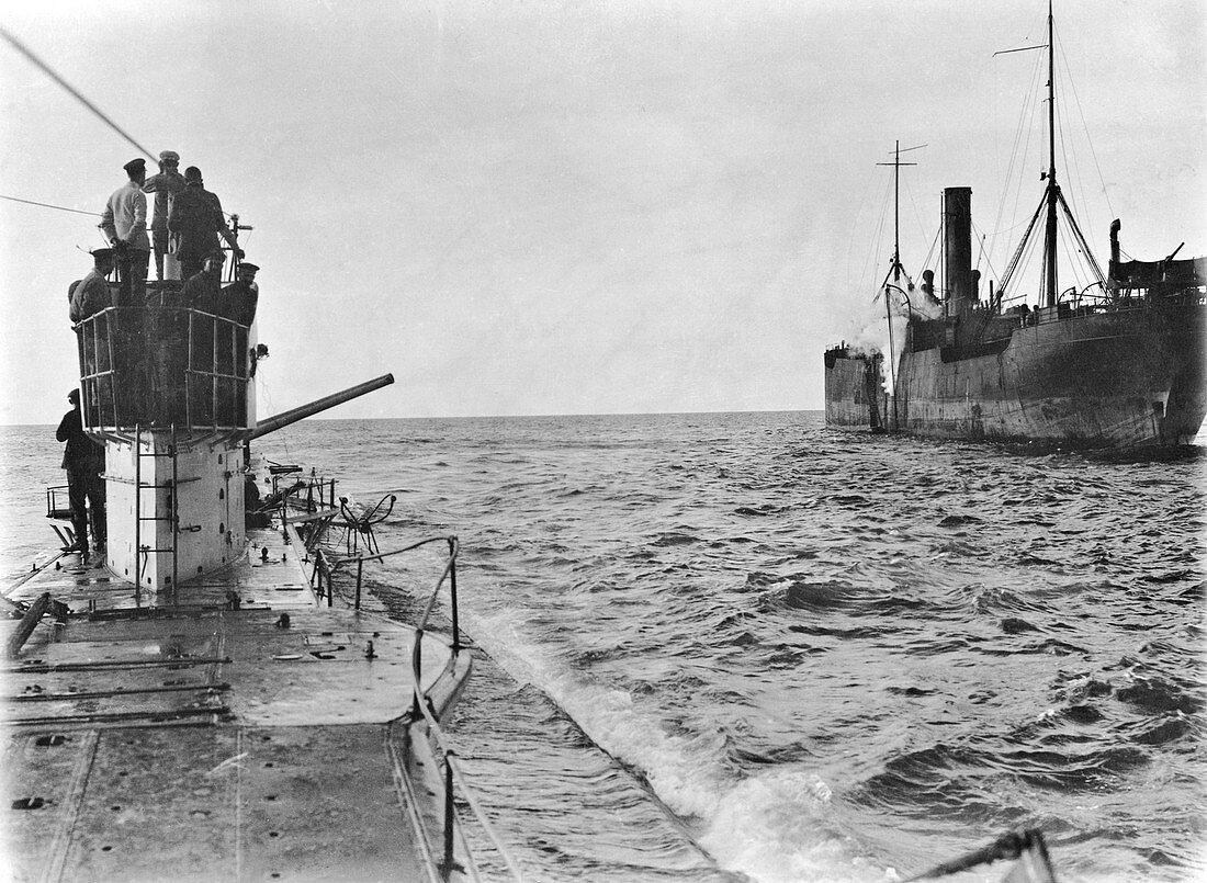 German U-boat sinking SS Parkgate, First World War