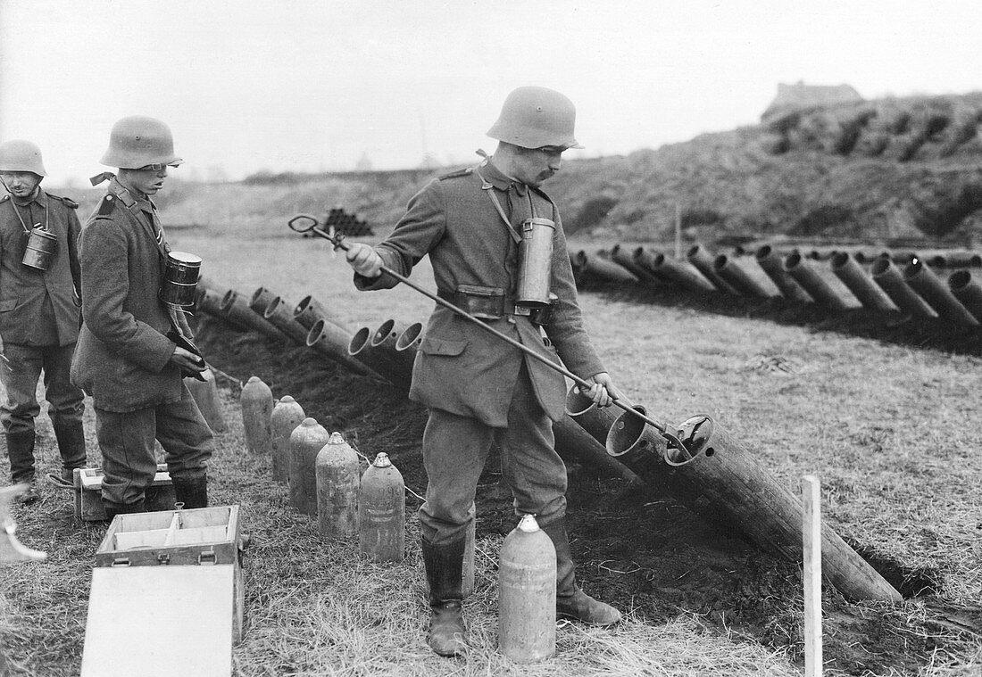 Germans training with gas shells, First World War