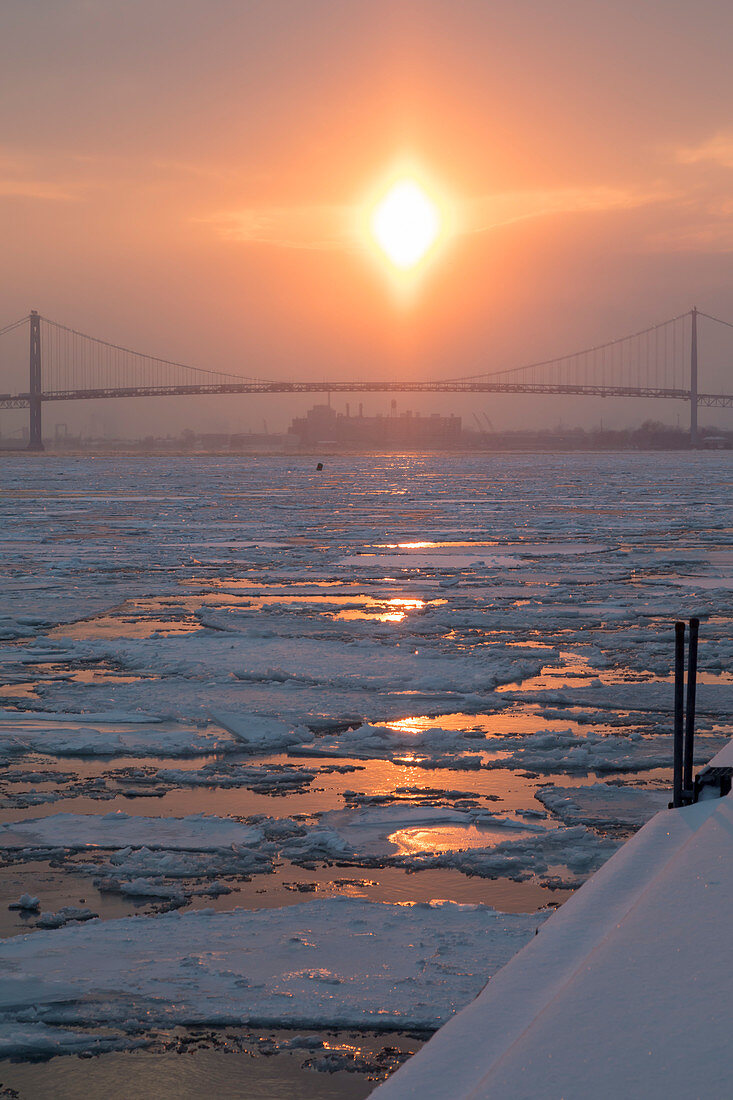 Detroit River in winter, USA