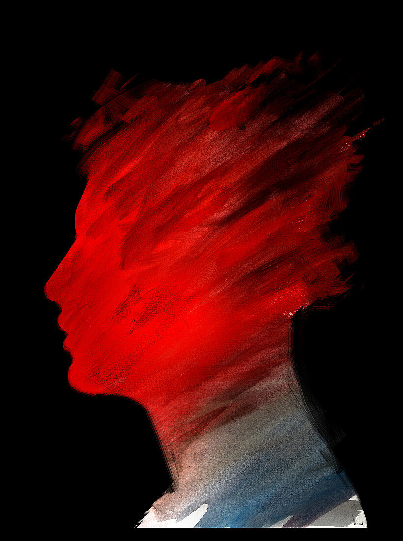 Fiery head, conceptual image