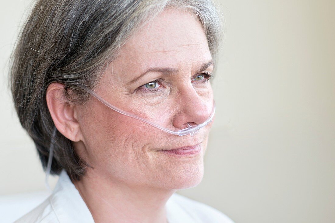 Female patient with nasal cannula