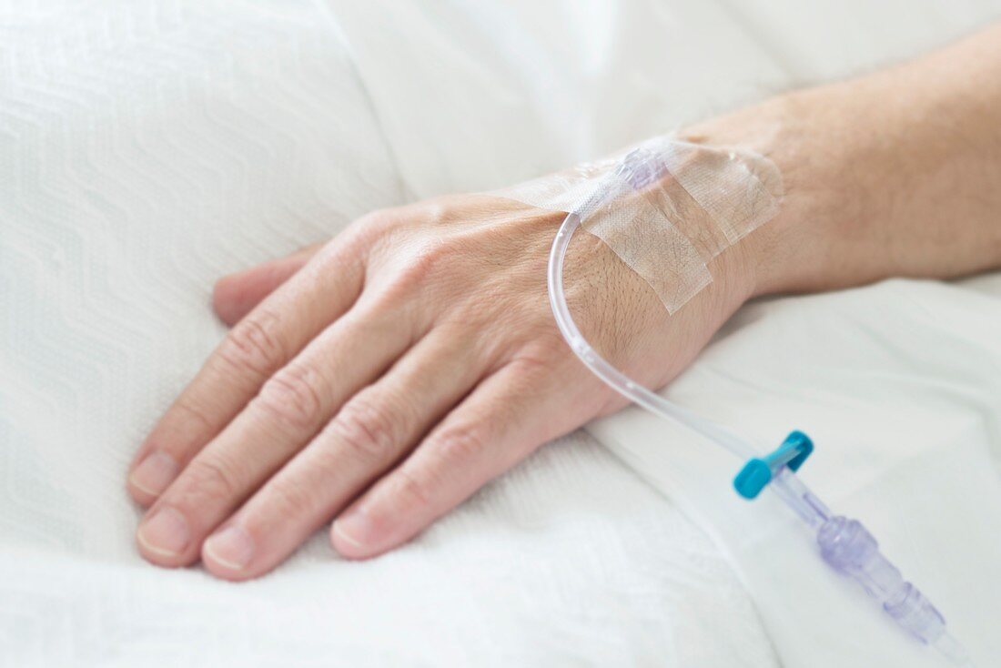 Patient's hand with cannula