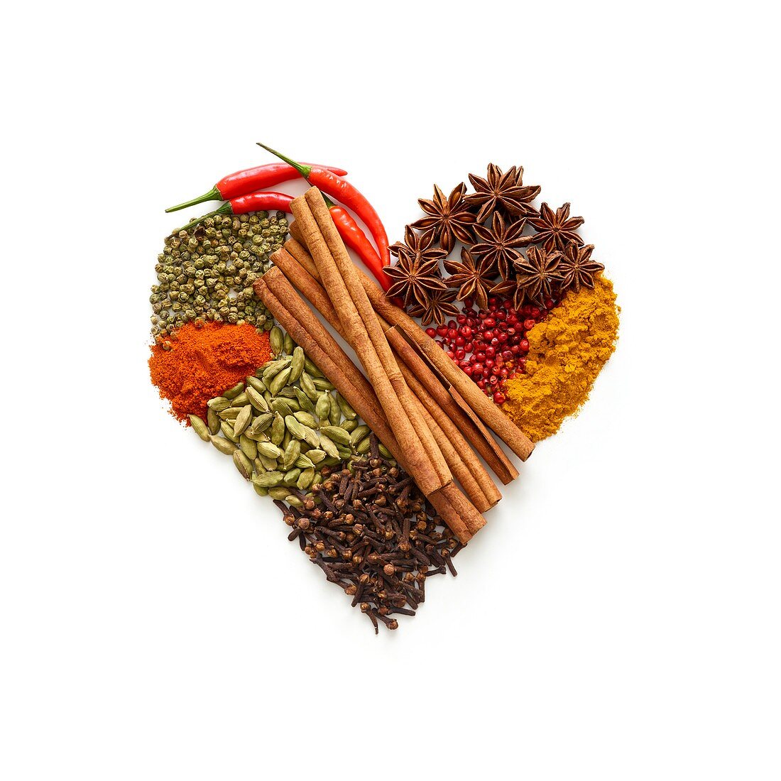 Dried spices in heart shape