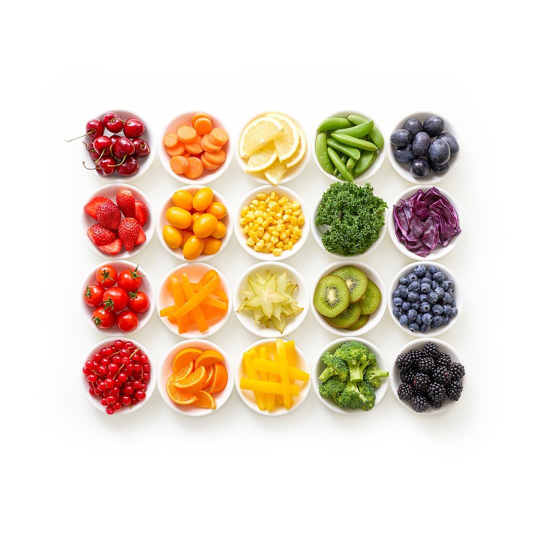 Colourful fresh produce in dishes