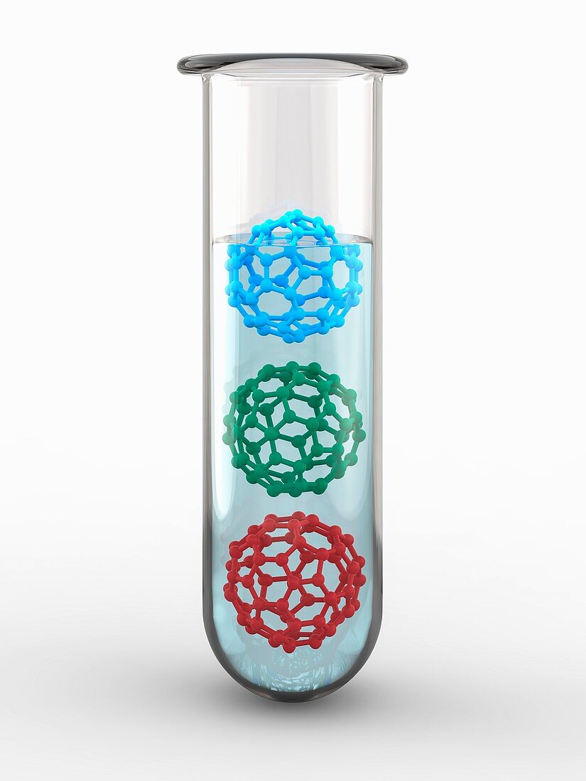 Test-tube with buckyballs C60, illustration