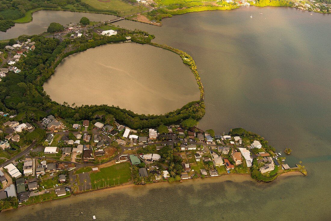 Traditional Hawaiian fishpond, aerial photograph
