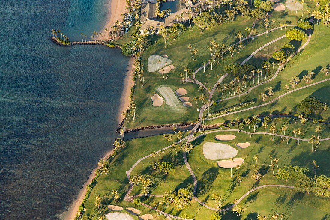 Coastal golf course, aerial photograph