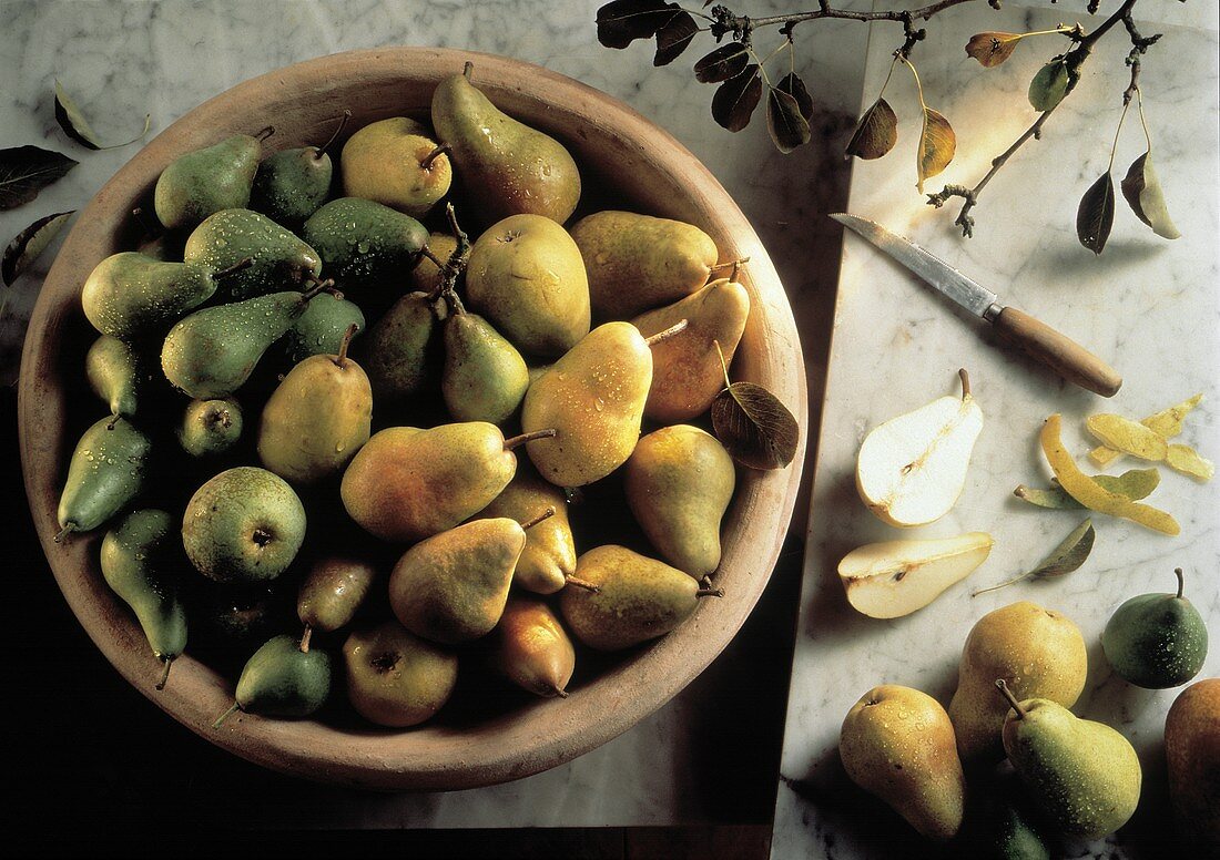 Assorted Types of Pears in a Bowl