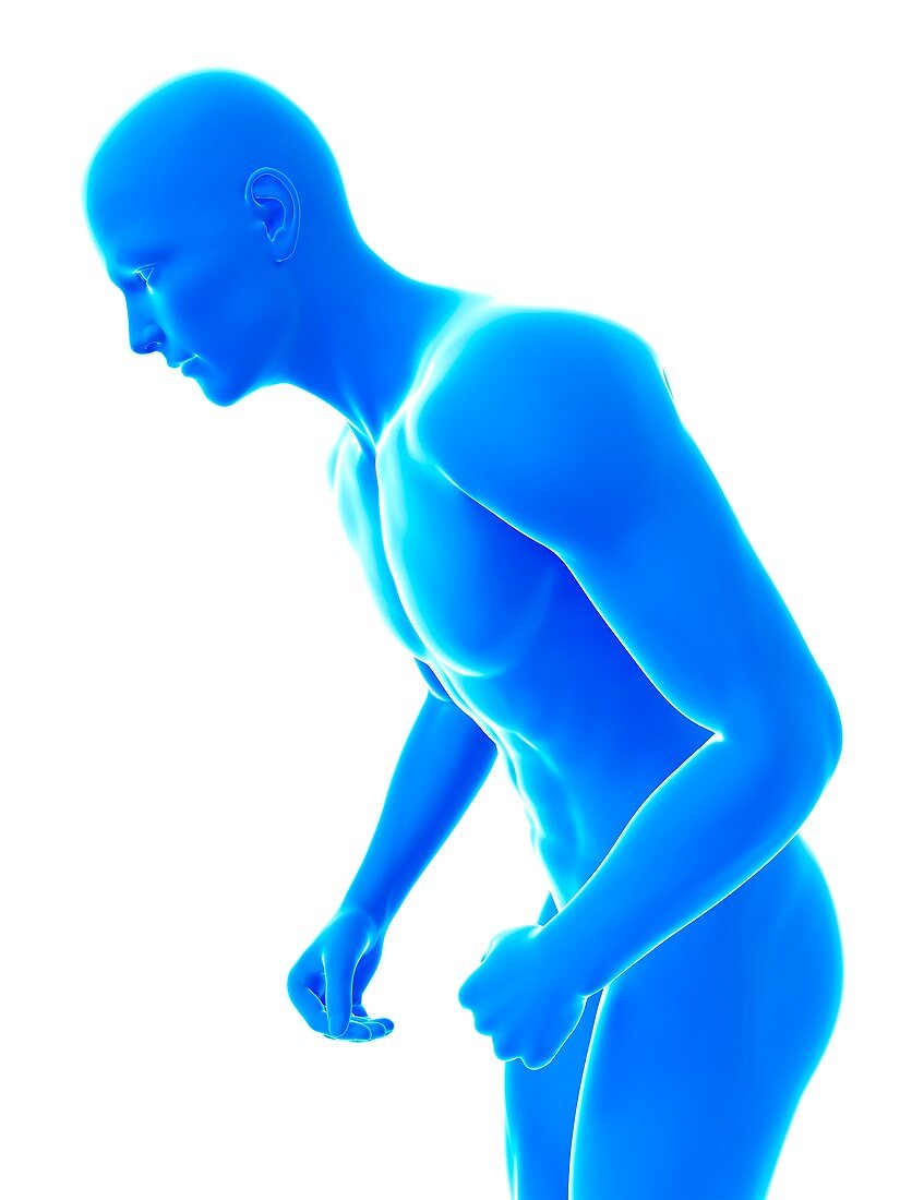 Person leaning slightly forward in pain, illustration
