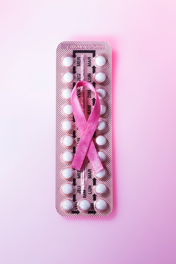 Contraceptive pills and breast cancer ribbon