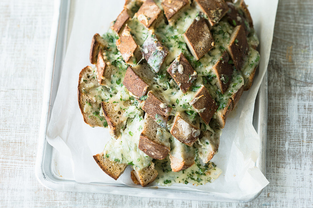 Pull-apart four cheese bread with herbs