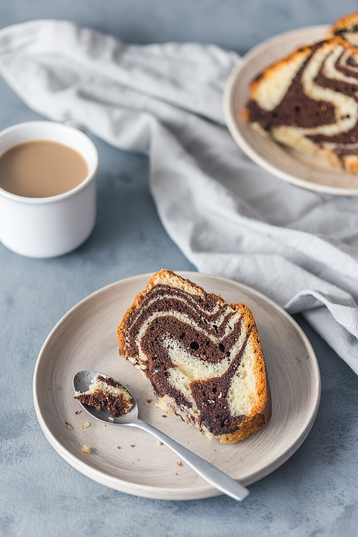 Zebra bundt cake with coffee