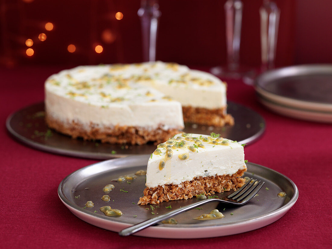 Lime Passion Fruit Coconut Cheesecake