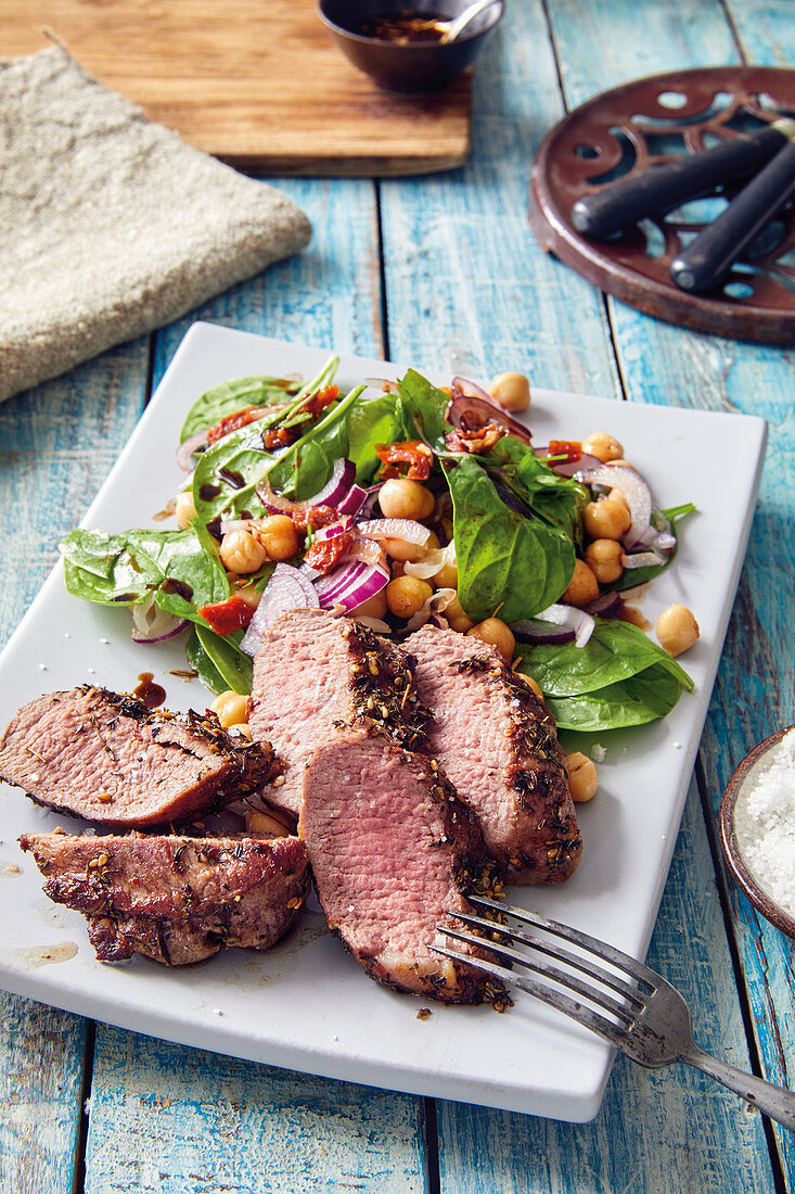 Noisette of lamb with a chickpea salad