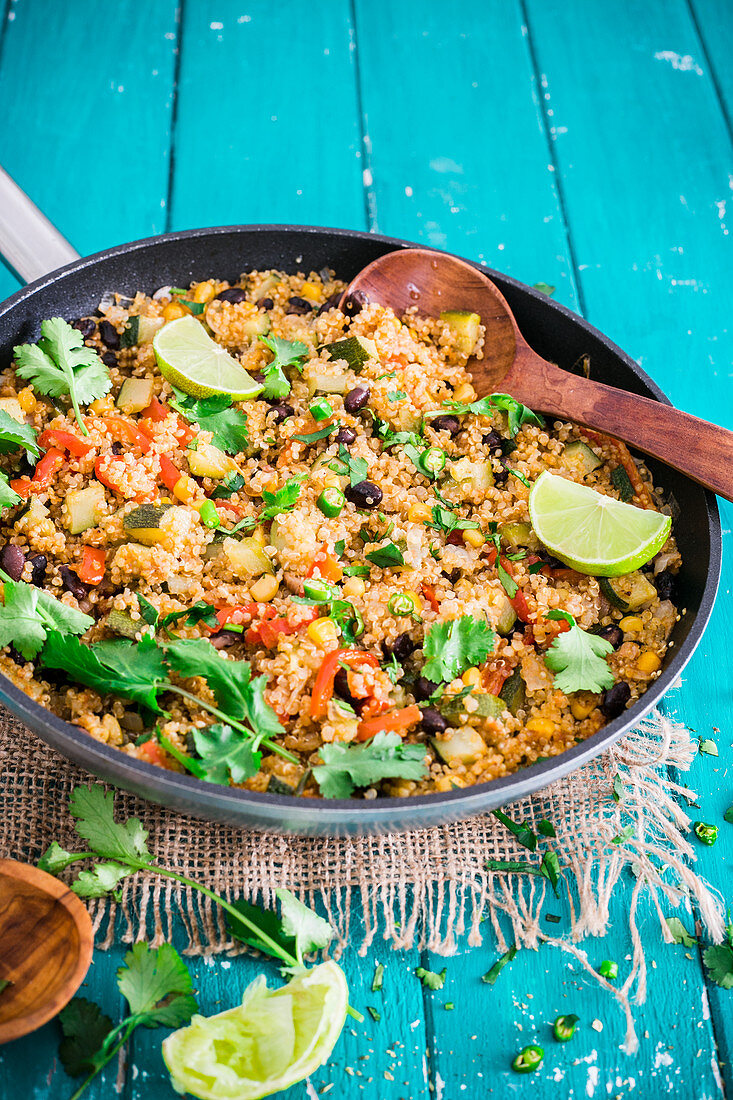 Mexican quinoa salad in a pan