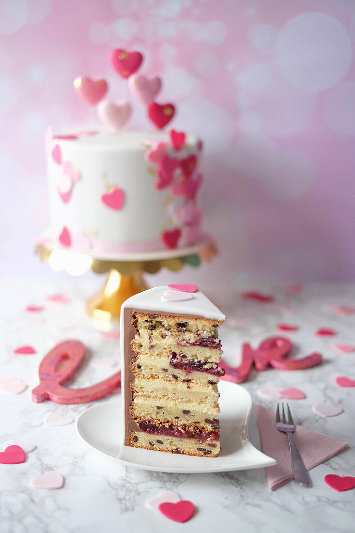 A Valentine's Day cake with stracciatella base, buttercream and cherries