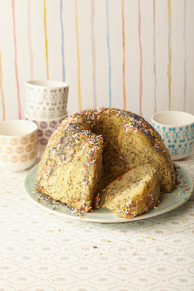 A quark Bundt cake with poppyseeds