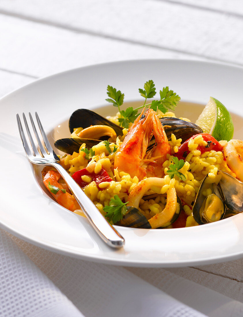 Seafood risotto with lime