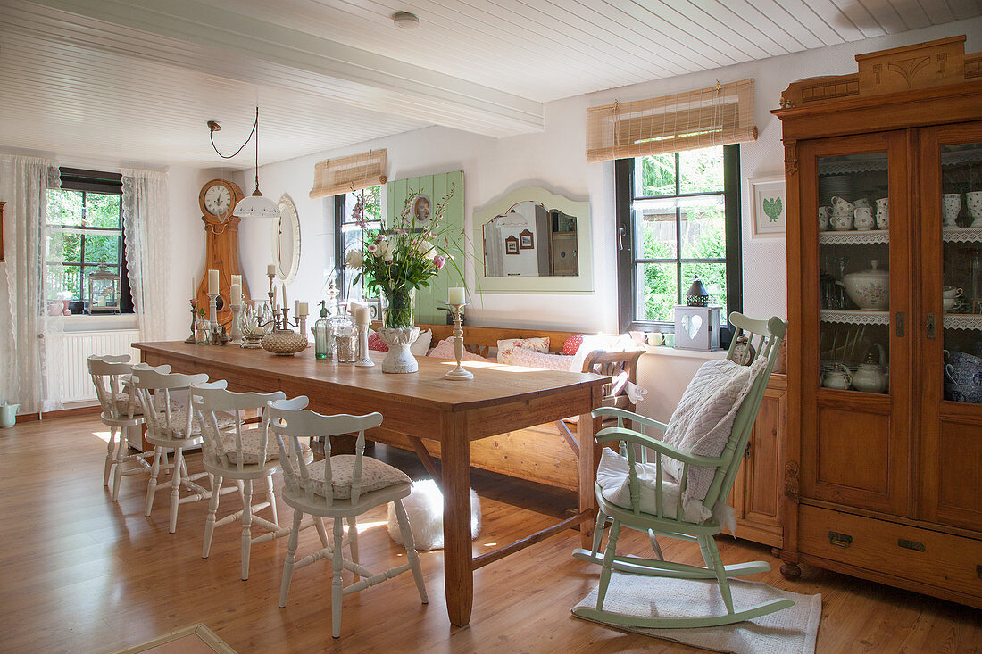 Dining room furnished with vintage-style flea-market finds