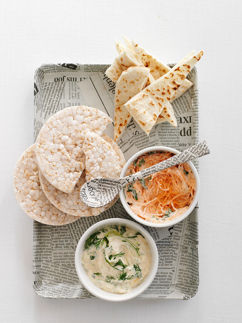 Rice cakes with two dips
