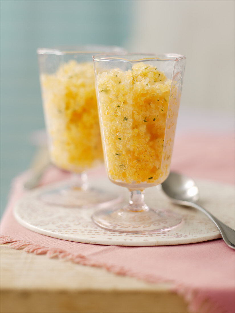 Melon and pineapple granita with mint