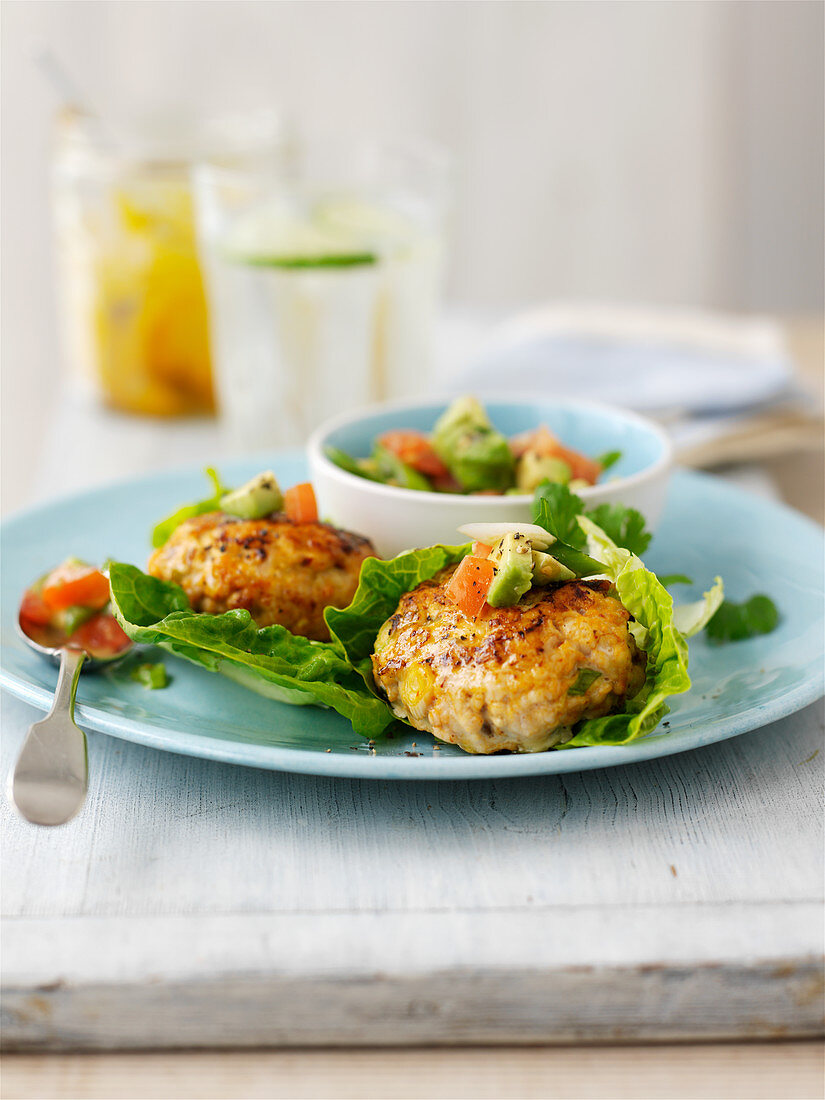 Spicy turkey patties with avocado salsa