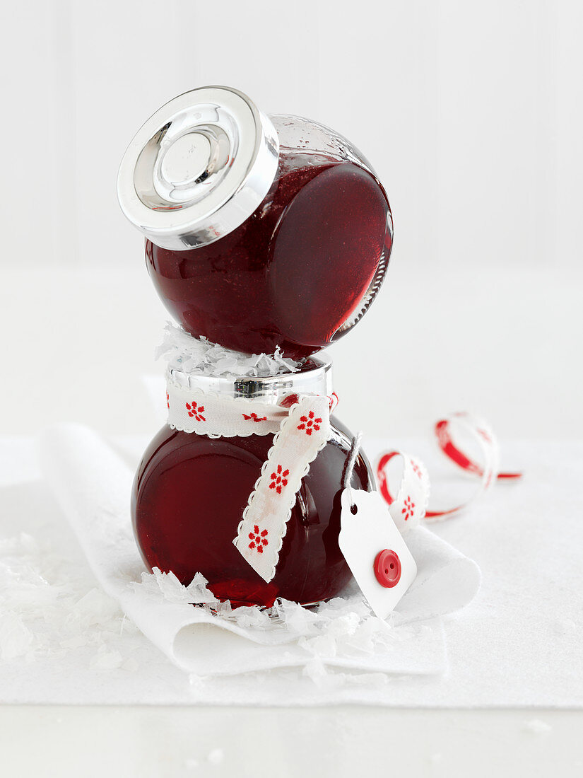 Cranberry jelly in glass gift jars