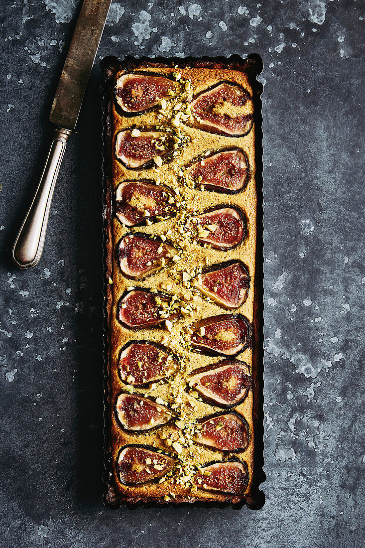 Frangipane tart with fig and pistachio