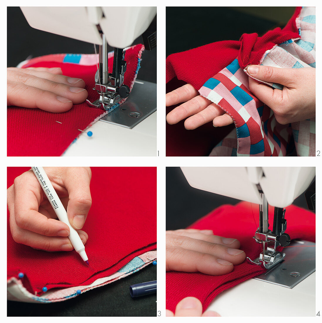 A loop scarf being sewn by hand