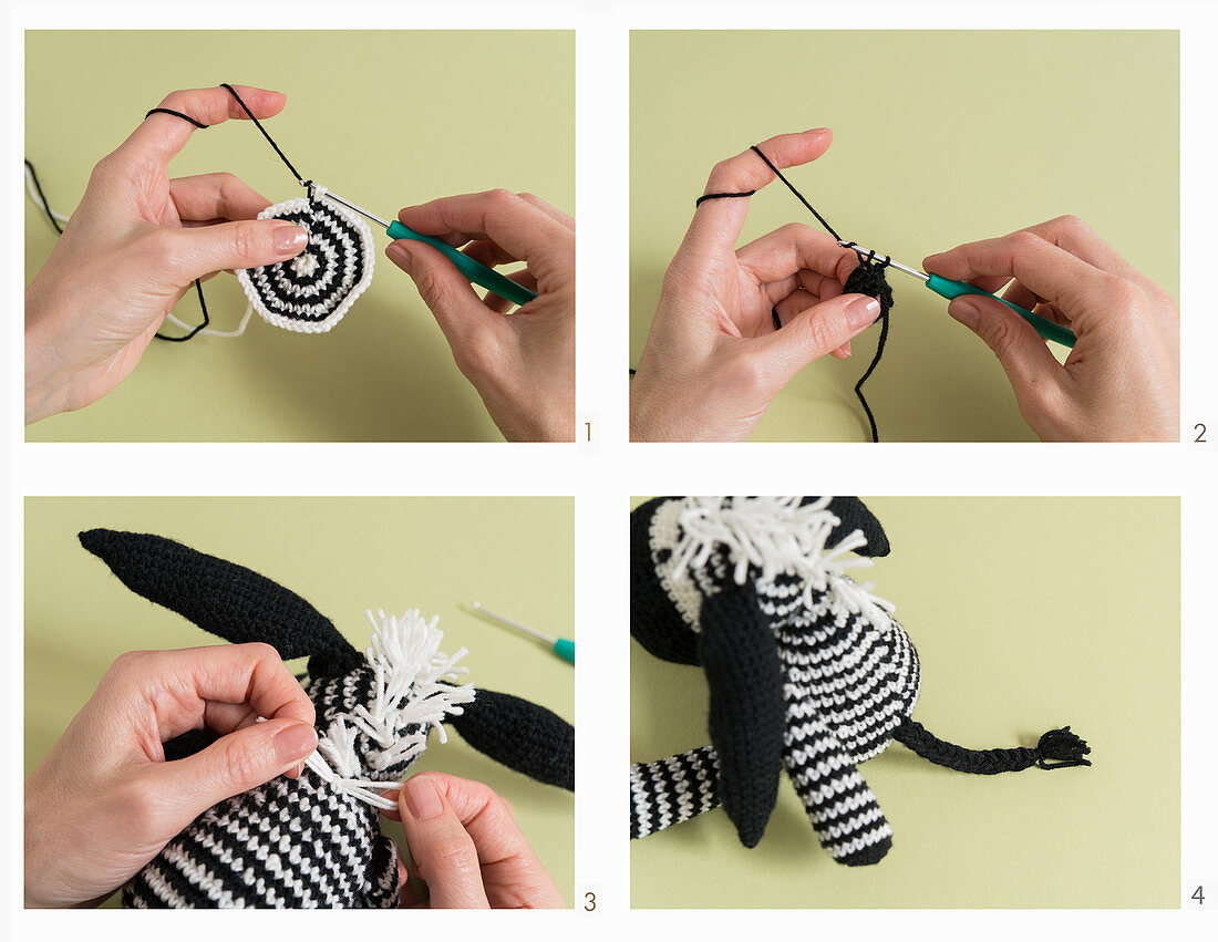 A zebra being crocheted