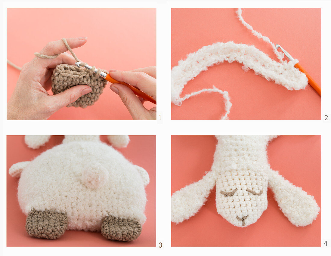 A sheep being crocheted