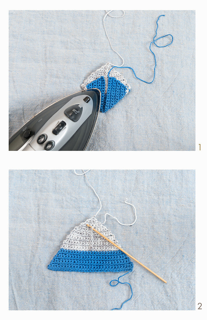 A crocheted boat being made