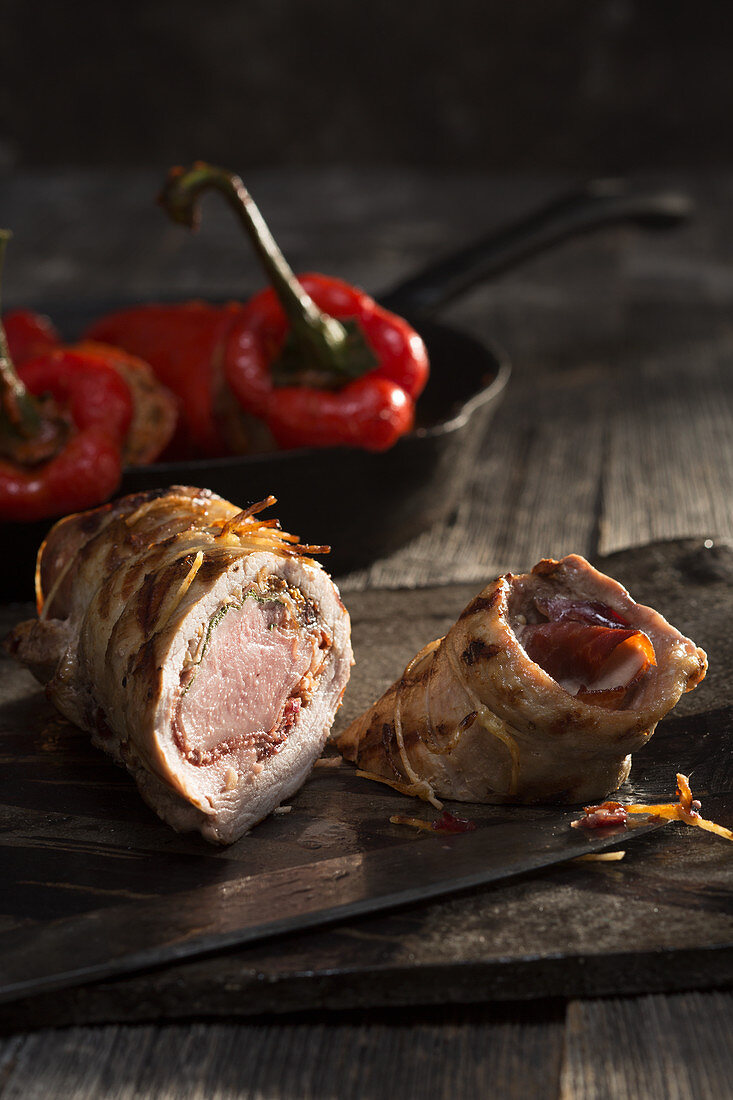 Iberico pork roulade with stuffed pointed pepper