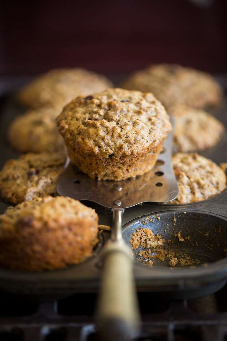 Kelloggs All Bran muffins with dried cranberries and raisins
