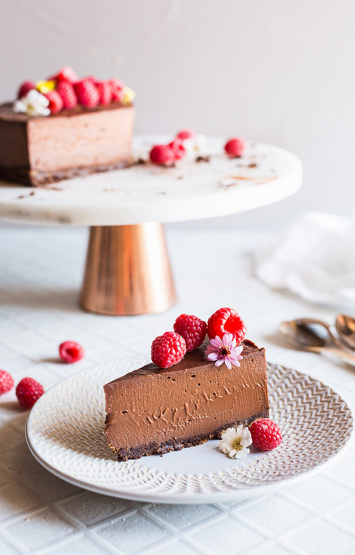 Chocolate Cheesecake with raspberries