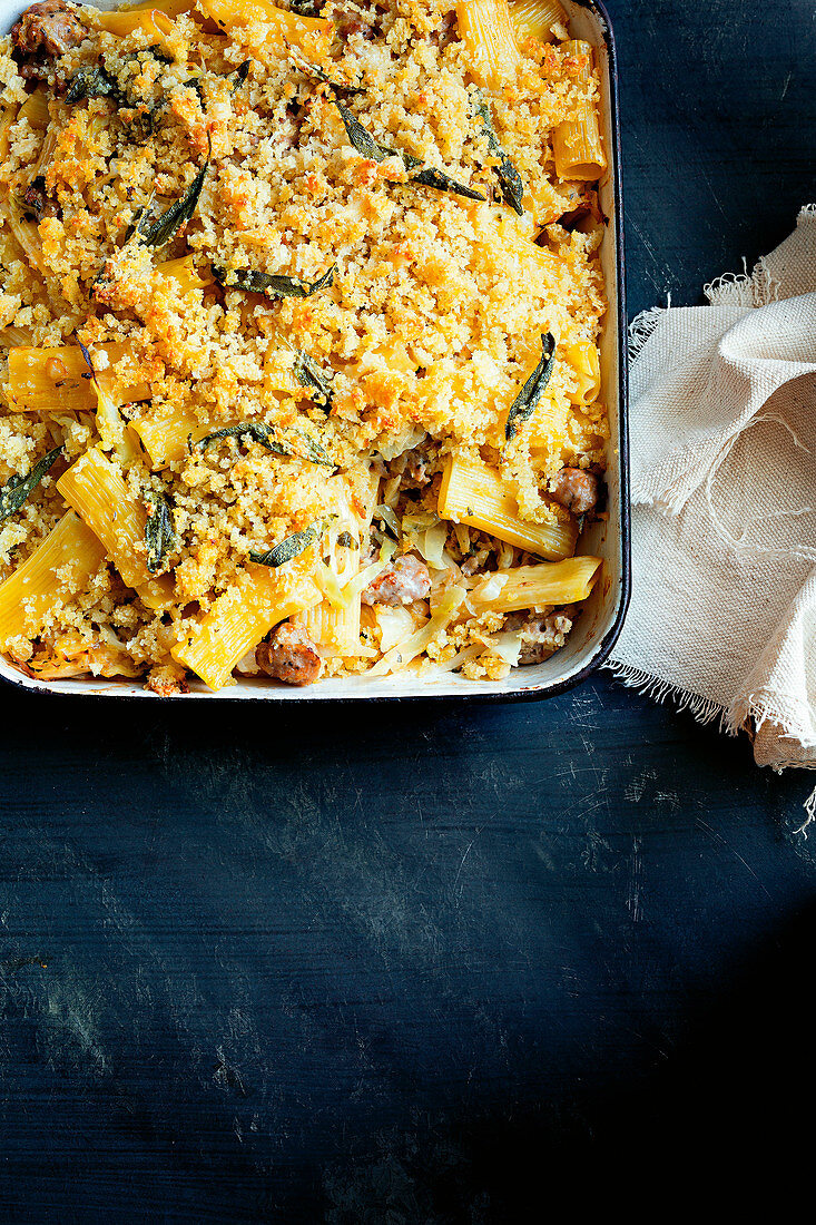 Italian pasta bake with pork sausage