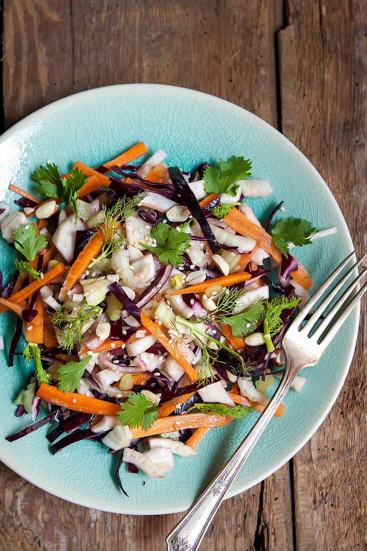 Raw salad with fennel and carrots