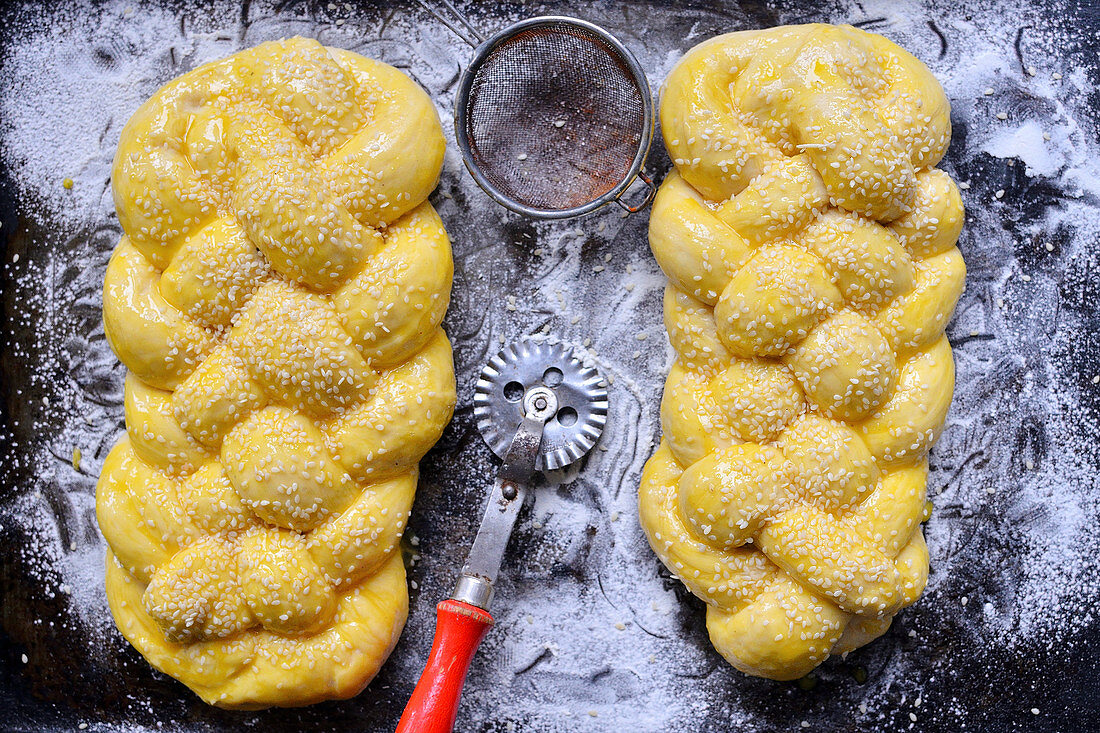 Stages of making challah