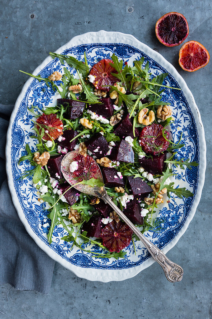 Beetroot salad with blood oranges and walnuts