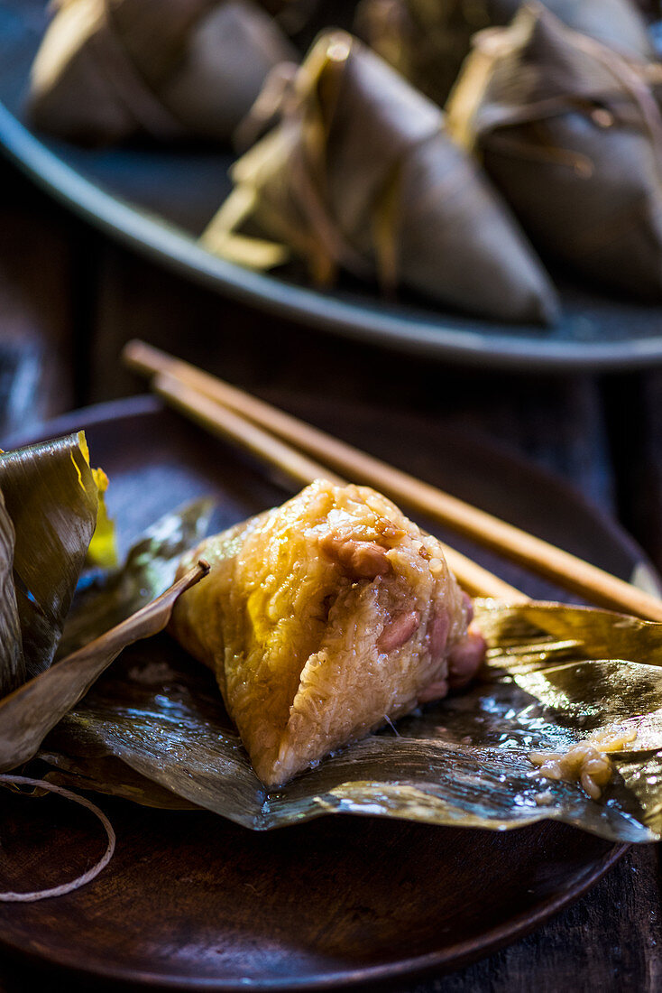 Zongzi (sticky rice in bamboo leaves, China)