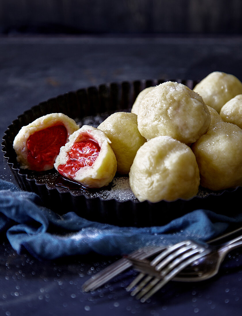 Strawberry dumplings made with potato dough