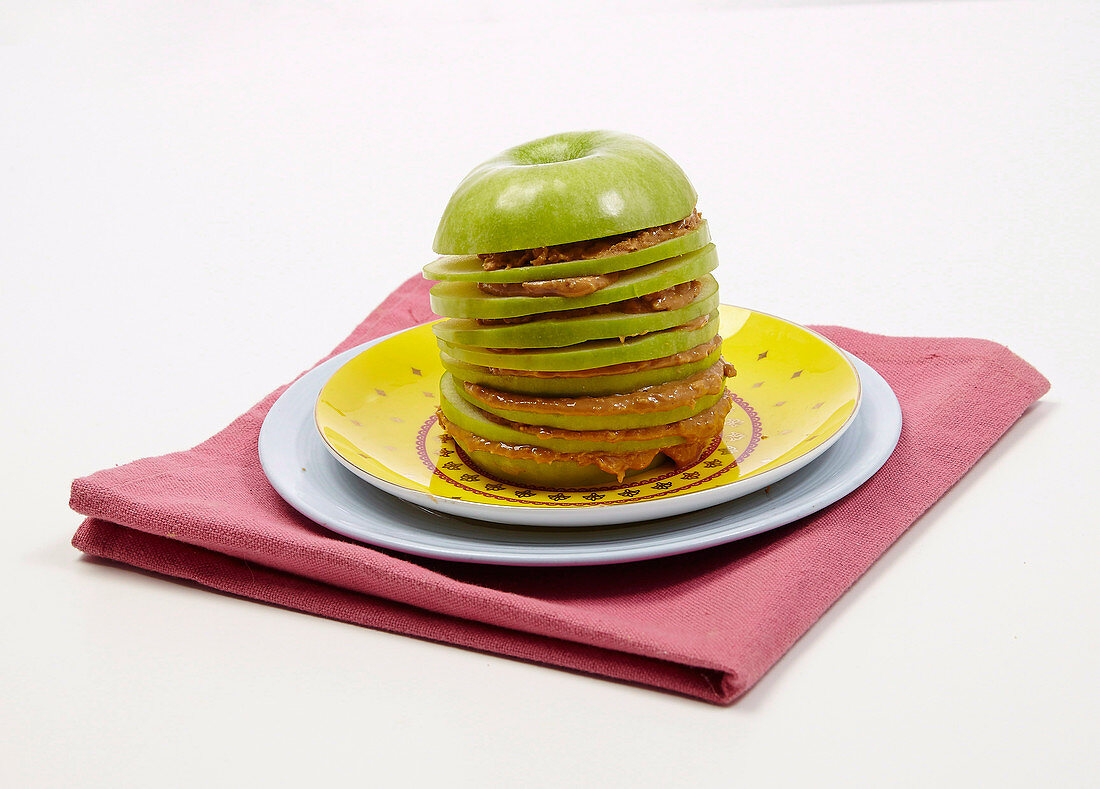 Apple and peanut butter tower